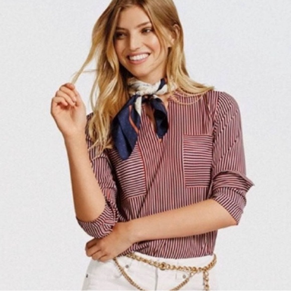 CAbi Tops - Cabi M Franklin Red White Blue Patriot Striped Split Neck Blouse #5335